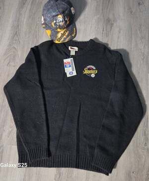 Pro Elite Pittsburgh Steelers Sweater Size L Black Wool NFL Embroidered